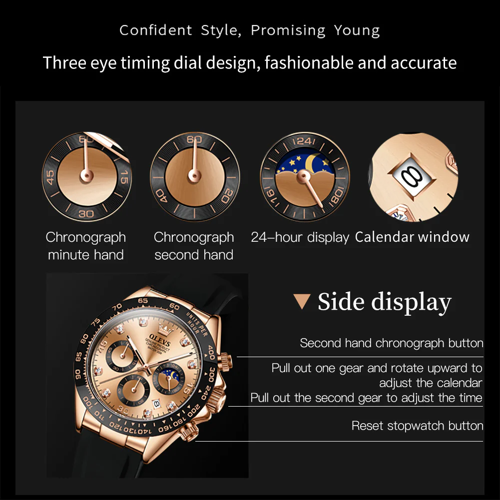 OLEVS 2875 Watches for Men Chronograph Multifunction Diamond Luminous Waterproof Silicone Wrist Watches - Image 40