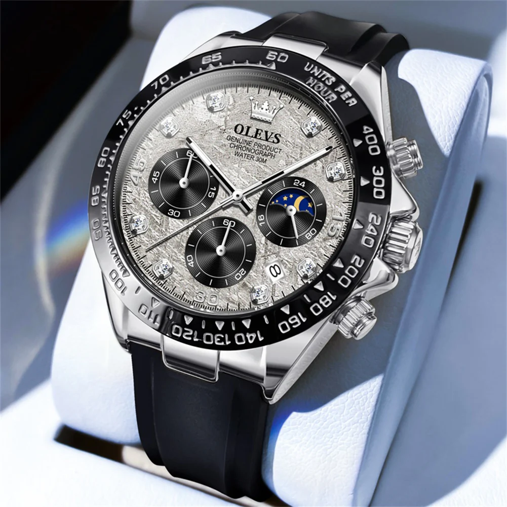 OLEVS 2875 Watches for Men Chronograph Multifunction Diamond Luminous Waterproof Silicone Wrist Watches - Image 44