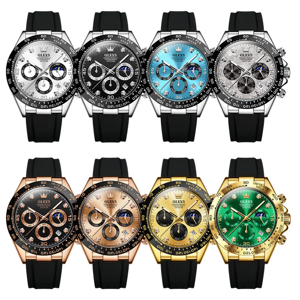 OLEVS 2875 Watches for Men Chronograph Multifunction Diamond Luminous Waterproof Silicone Wrist Watches - Image 52