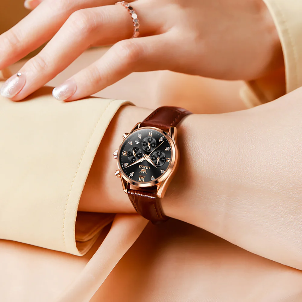 OLEVS 5523 Womens Watches Brown Rose Gold Chronograph Casual Dress Waterproof Ladies Wrist Watch - Image 10
