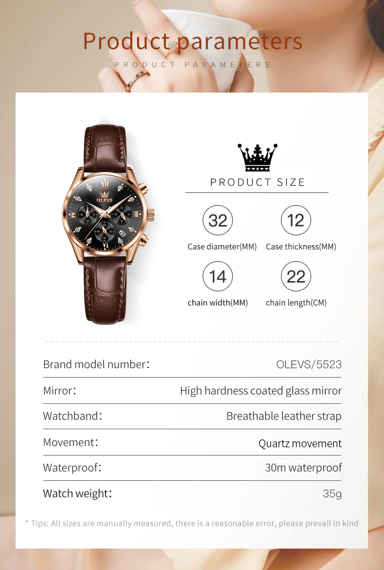 OLEVS 5523 Womens Watches Brown Rose Gold Chronograph Casual Dress Waterproof Ladies Wrist Watch - Image 15