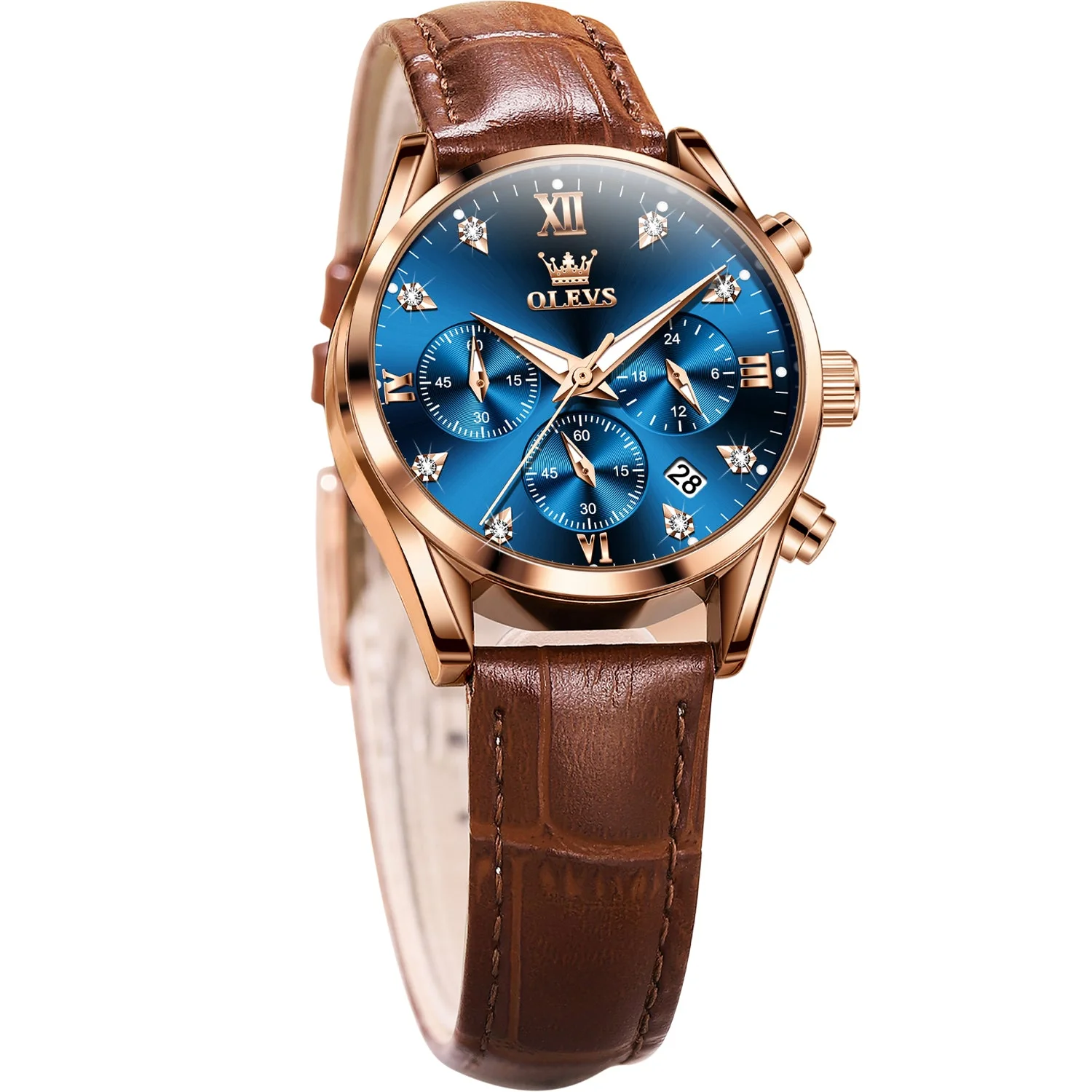 OLEVS 5523 Womens Watches Brown Rose Gold Chronograph Casual Dress Waterproof Ladies Wrist Watch - Image 17