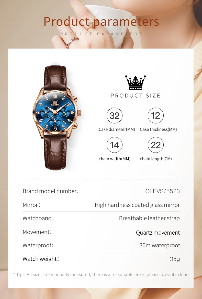 OLEVS 5523 Womens Watches Brown Rose Gold Chronograph Casual Dress Waterproof Ladies Wrist Watch - Image 23