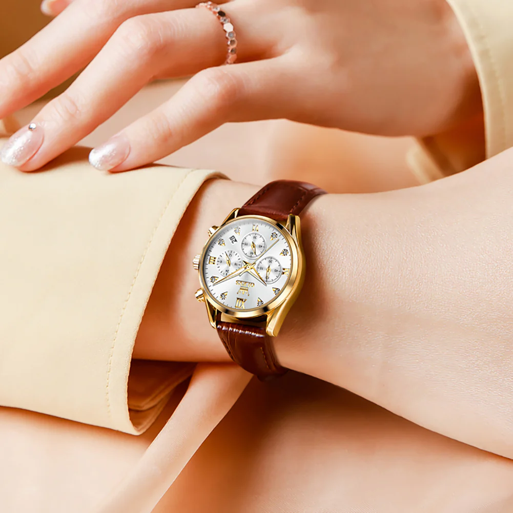 OLEVS 5523 Womens Watches Brown Rose Gold Chronograph Casual Dress Waterproof Ladies Wrist Watch - Image 26