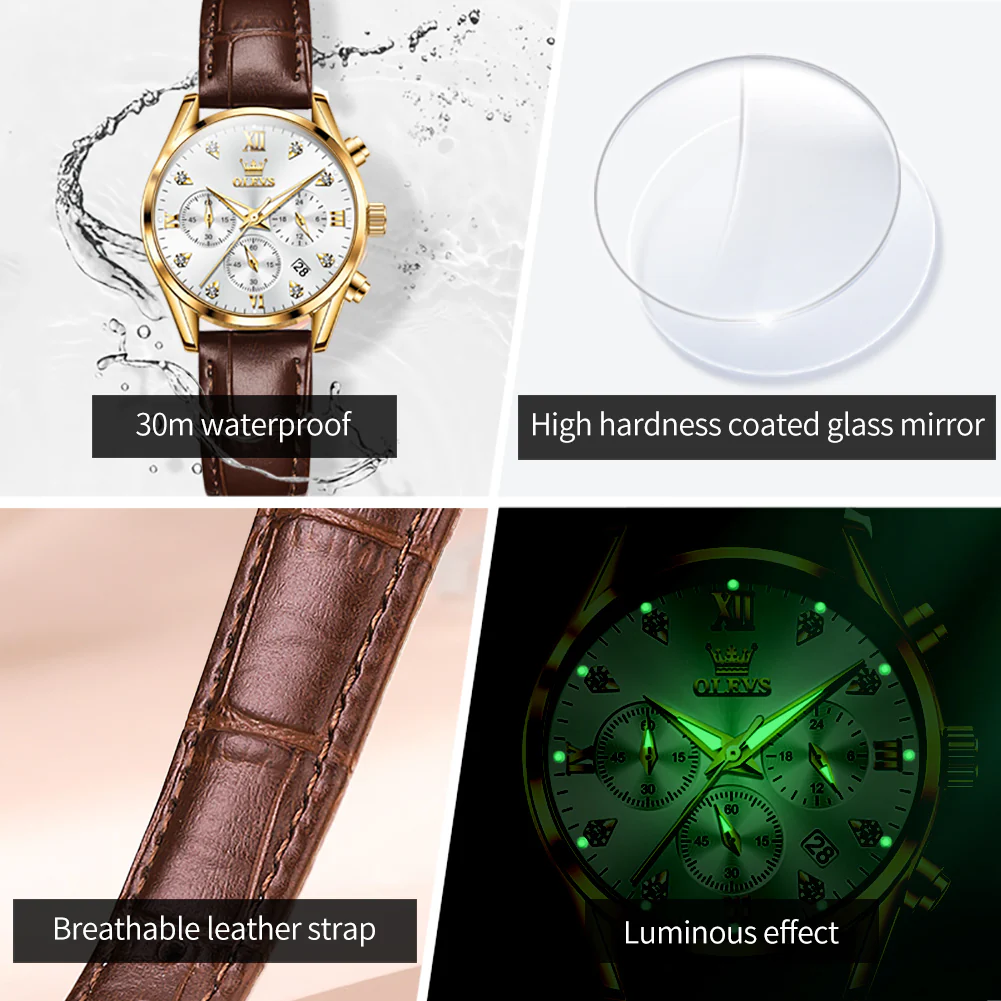 OLEVS 5523 Womens Watches Brown Rose Gold Chronograph Casual Dress Waterproof Ladies Wrist Watch - Image 29