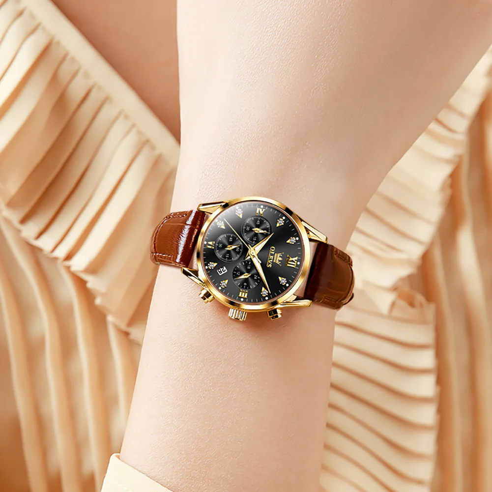 OLEVS 5523 Womens Watches Brown Rose Gold Chronograph Casual Dress Waterproof Ladies Wrist Watch - Image 35