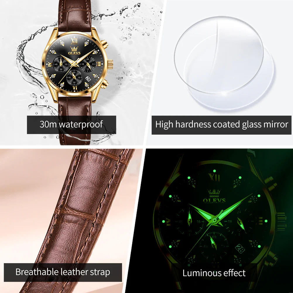OLEVS 5523 Womens Watches Brown Rose Gold Chronograph Casual Dress Waterproof Ladies Wrist Watch - Image 37