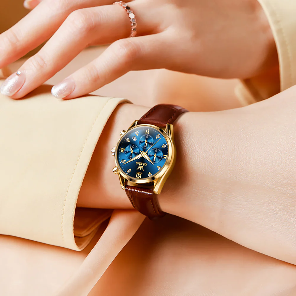 OLEVS 5523 Womens Watches Brown Rose Gold Chronograph Casual Dress Waterproof Ladies Wrist Watch - Image 42