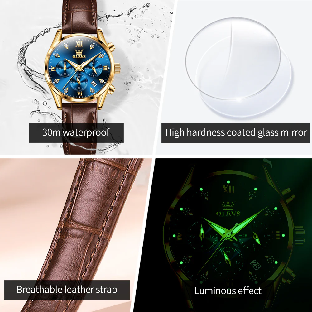 OLEVS 5523 Womens Watches Brown Rose Gold Chronograph Casual Dress Waterproof Ladies Wrist Watch - Image 44