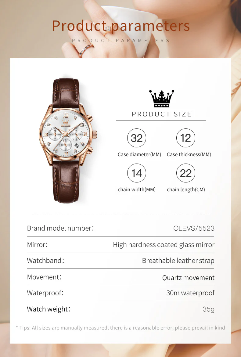 OLEVS 5523 Womens Watches Brown Rose Gold Chronograph Casual Dress Waterproof Ladies Wrist Watch - Image 7