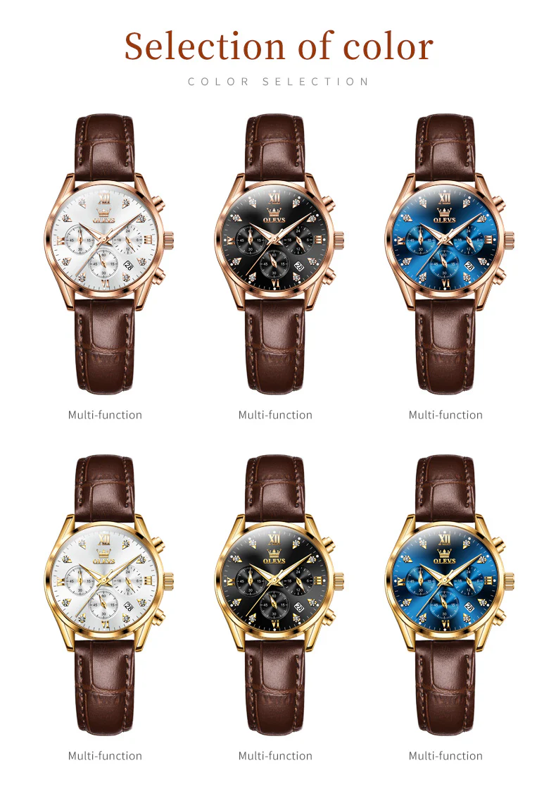 OLEVS 5523 Womens Watches Brown Rose Gold Chronograph Casual Dress Waterproof Ladies Wrist Watch - Image 8