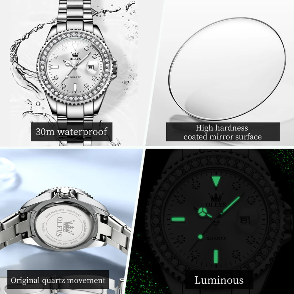 OLEVS 9945 Womens Watches Diamond Luxury Dress Gold Wrist Watch Waterproof Luminous - Image 26